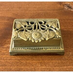 Vintage Brass Box Vintage Sunflower Stamp Box Small Heavy 3.5" Trinket Box